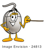 #24813 Clip Art Graphic Of A Wired Computer Mouse Cartoon Character Holding A Pointer Stick