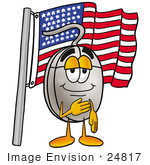 #24817 Clip Art Graphic Of A Wired Computer Mouse Cartoon Character Pledging Allegiance To An American Flag