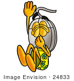 #24833 Clip Art Graphic Of A Wired Computer Mouse Cartoon Character Plugging His Nose While Jumping Into Water