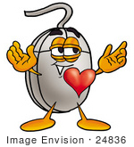 #24836 Clip Art Graphic Of A Wired Computer Mouse Cartoon Character With His Heart Beating Out Of His Chest
