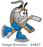 #24837 Clip Art Graphic Of A Wired Computer Mouse Cartoon Character Playing Ice Hockey