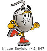 #24847 Clip Art Graphic Of A Wired Computer Mouse Cartoon Character Roller Blading On Inline Skates
