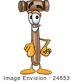 #24853 Clip Art Graphic Of A Wooden Mallet Cartoon Character Pointing At The Viewer