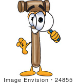 #24855 Clip Art Graphic Of A Wooden Mallet Cartoon Character Looking Through A Magnifying Glass