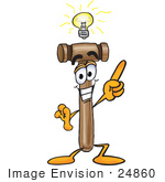 #24860 Clip Art Graphic Of A Wooden Mallet Cartoon Character With A Bright Idea