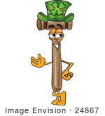 #24867 Clip Art Graphic Of A Wooden Mallet Cartoon Character Wearing A Saint Patricks Day Hat With A Clover On It