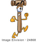 #24868 Clip Art Graphic Of A Wooden Mallet Cartoon Character Running