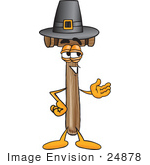 #24878 Clip Art Graphic Of A Wooden Mallet Cartoon Character Wearing A Pilgrim Hat On Thanksgiving