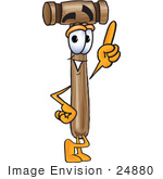 #24880 Clip Art Graphic Of A Wooden Mallet Cartoon Character Pointing Upwards