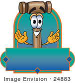 #24883 Clip Art Graphic Of A Wooden Mallet Cartoon Character Label
