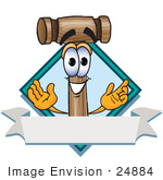 #24884 Clip Art Graphic Of A Wooden Mallet Cartoon Character Label
