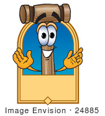 #24885 Clip Art Graphic Of A Wooden Mallet Cartoon Character Label