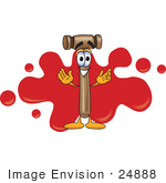 #24888 Clip Art Graphic Of A Wooden Mallet Cartoon Character Logo With Red Paint Splatters