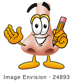#24893 Clip Art Graphic Of A Human Nose Cartoon Character Holding A Pencil