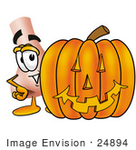 #24894 Clip Art Graphic Of A Human Nose Cartoon Character With A Carved Halloween Pumpkin