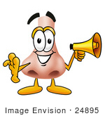 #24895 Clip Art Graphic Of A Human Nose Cartoon Character Holding A Megaphone