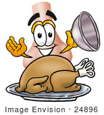 #24896 Clip Art Graphic Of A Human Nose Cartoon Character Serving A Thanksgiving Turkey On A Platter