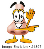 #24897 Clip Art Graphic Of A Human Nose Cartoon Character Waving And Pointing