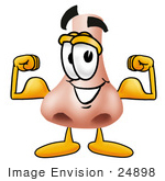 #24898 Clip Art Graphic Of A Human Nose Cartoon Character Flexing His Arm Muscles