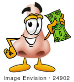 #24902 Clip Art Graphic Of A Human Nose Cartoon Character Holding A Dollar Bill