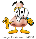 #24906 Clip Art Graphic Of A Human Nose Cartoon Character Looking Through A Magnifying Glass
