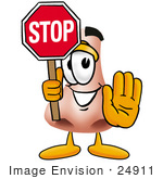 #24911 Clip Art Graphic Of A Human Nose Cartoon Character Holding A Stop Sign