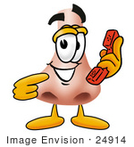 #24914 Clip Art Graphic Of A Human Nose Cartoon Character Holding A Telephone