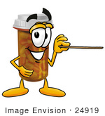 #24919 Clip Art Graphic Of A Medication Prescription Pill Bottle Cartoon Character Holding A Pointer Stick
