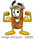 #24920 Clip Art Graphic Of A Medication Prescription Pill Bottle Cartoon Character Flexing His Arm Muscles