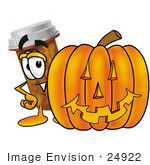 #24922 Clip Art Graphic Of A Medication Prescription Pill Bottle Cartoon Character With A Carved Halloween Pumpkin