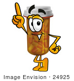 #24925 Clip Art Graphic Of A Medication Prescription Pill Bottle Cartoon Character Pointing Upwards