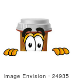 #24935 Clip Art Graphic Of A Medication Prescription Pill Bottle Cartoon Character Peeking Over A Surface