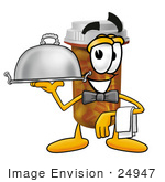 #24947 Clip Art Graphic Of A Medication Prescription Pill Bottle Cartoon Character Dressed As A Waiter And Holding A Serving Platter