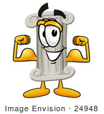 #24948 Clip Art Graphic Of A Pillar Cartoon Character Flexing His Arm Muscles