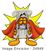 #24949 Clip Art Graphic Of A Pillar Cartoon Character Dressed As A Super Hero