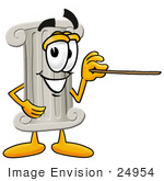 #24954 Clip Art Graphic Of A Pillar Cartoon Character Holding A Pointer Stick