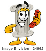 #24962 Clip Art Graphic Of A Pillar Cartoon Character Holding A Telephone