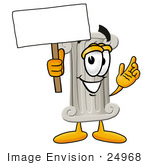 #24968 Clip Art Graphic Of A Pillar Cartoon Character Holding A Blank Sign