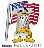 #24969 Clip Art Graphic Of A Pillar Cartoon Character Pledging Allegiance To An American Flag