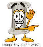 #24971 Clip Art Graphic Of A Pillar Cartoon Character Waving And Pointing