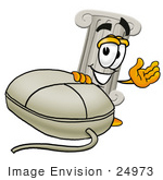 #24973 Clip Art Graphic Of A Pillar Cartoon Character With A Computer Mouse