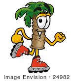 #24982 Clip Art Graphic Of A Tropical Palm Tree Cartoon Character Roller Blading On Inline Skates