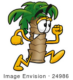 #24986 Clip Art Graphic Of A Tropical Palm Tree Cartoon Character Running