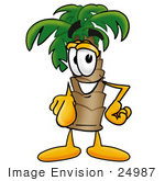 #24987 Clip Art Graphic Of A Tropical Palm Tree Cartoon Character Pointing At The Viewer