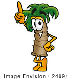 #24991 Clip Art Graphic Of A Tropical Palm Tree Cartoon Character Pointing Upwards