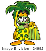 #24992 Clip Art Graphic Of A Tropical Palm Tree Cartoon Character In Green And Yellow Snorkel Gear