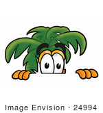 #24994 Clip Art Graphic Of A Tropical Palm Tree Cartoon Character Peeking Over A Surface