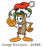 #24998 Clip Art Graphic Of A Tropical Palm Tree Cartoon Character Wearing A Santa Hat And Waving