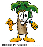 #25000 Clip Art Graphic Of A Tropical Palm Tree Cartoon Character Looking Through A Magnifying Glass