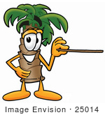 #25014 Clip Art Graphic Of A Tropical Palm Tree Cartoon Character Holding A Pointer Stick